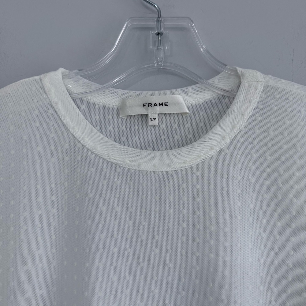 Frame The Mesh Polka Dot Top in Cream Off White S Sheer Cewneck Long Sleeve $278 - Picture 12 of 16